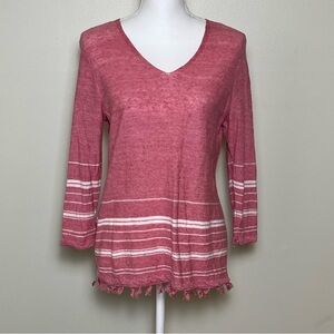 Talbots Petite Faded Red Striped Tassel Tunic Sz Small